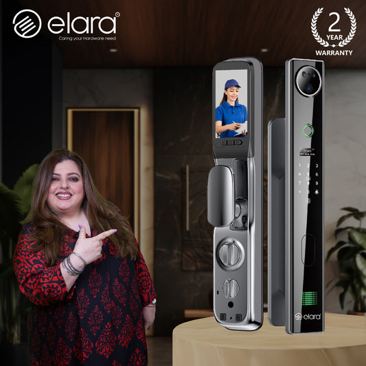 Elara Apex Pro Smart Door Lock, HD Display, Camera, Fingerprint, RFID Card Scanner, Pin Unlock, One Touch Lock, LED Light, Alarm Alert, Bluetooth & WiFi, Black (Apex Pro)