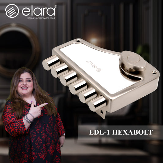 Elara Deadbolt Hexabolt 1CK Door Lock, Rim Lock, Dead Bolt for Home, Door Locks for Main Door with 4 Reversible Brass Keys (Stainless Steel, EDL-01, Hexabolt, Ultra Key)