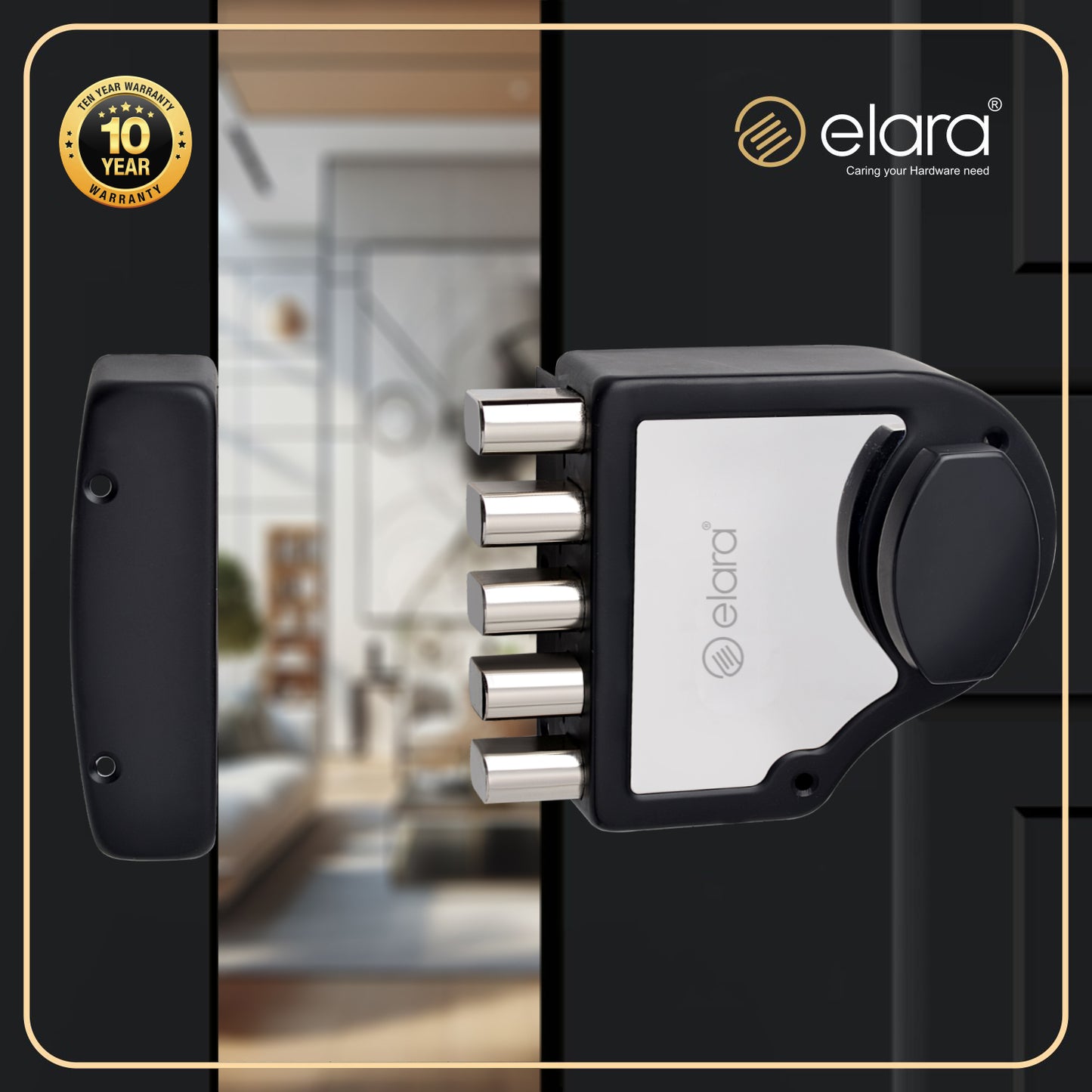 Elara Quinbolt 1CK Deadbolt for Main Door, Suitable for Wooden Doors, Inside Opening Wooden Door Lock with 4 Reversible Brass Keys (Matte Black, EDL-03, Quinbolt, Ultra Key).