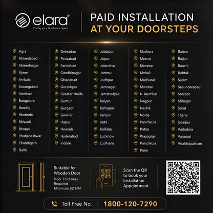 Elara Apex Prime Smart Door Lock, HD Display, Camera, Fingerprint, RFID Card Scanner, Pin Unlock, One Touch Lock, LED Light, Alarm Alert, Bluetooth & WiFi, Black,
