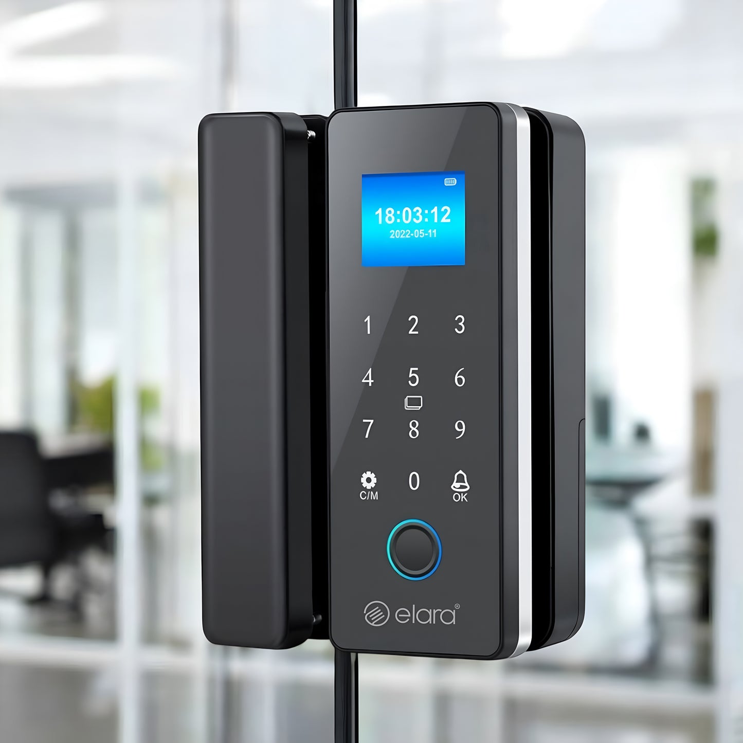 Elara GX-1 Smart Glass Door Lock, Fingerprint, Mobile App, PIN, RFID Card, 10-12 mm Glass Doors