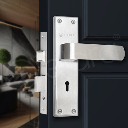 Elara Heavy-Duty Door-Lock Set Main Door Handle Set Mortise / Double Action Mortise-Lock with 3 Keys, Brass Lock-Body  (ESM-01 8" KY SS Finish)