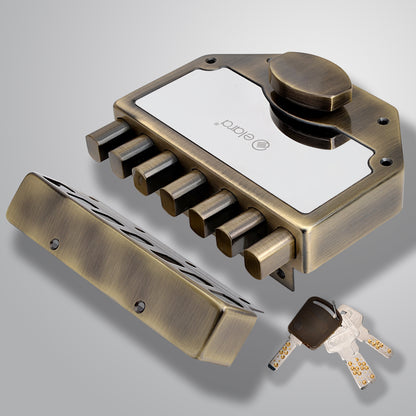 Elara Septabolt 1CK Deadbolt for Main Door, Suitable for Right and Left Handed Doors, Inside Opening Wooden Door Lock with 4 Reversible Brass Keys (EDL-14 Antique, Main Door Locks, Ultra Key)