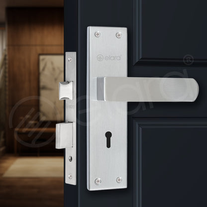 Elara Heavy-Duty Door-Lock Set Main Door-Lock Handle Set Mortise / Double Action Mortise-Lock with 3 Keys, Brass Lock-Body  (ESM-02 8" KY SS Finish)