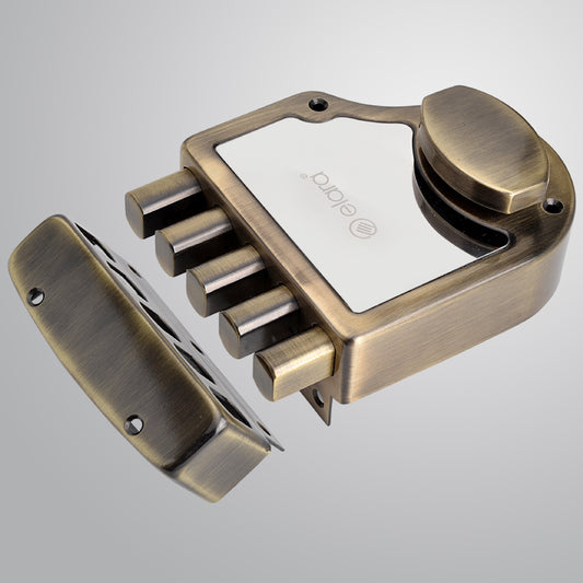Elara Quinbolt 1CK Deadbolt for Main Door, Suitable for Right and Left Handed Doors, Inside Opening Wooden Door Lock with 4 Reversible Brass Keys (Anitique, EDL-03, Quinbolt, Ultra Key)