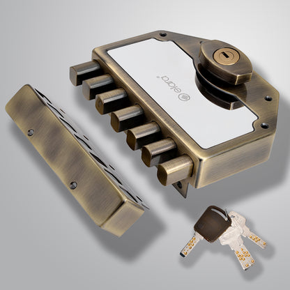 Elara Deadbolt Septabolt 2CK Door Lock, Rim Lock, Dead Bolt for Home, Door locks for main door with 4 Reversible Brass Keys (Antique, EDL-15, Septabolt, Ultra Key)