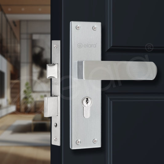 Elara Heavy-Duty Door-Lock Set Main Door Handle Set / Double Action Mortise-Lock with Cylinder, 3 Keys, Brass Lock-Body  (ESM-02 8" CY SS Finish)