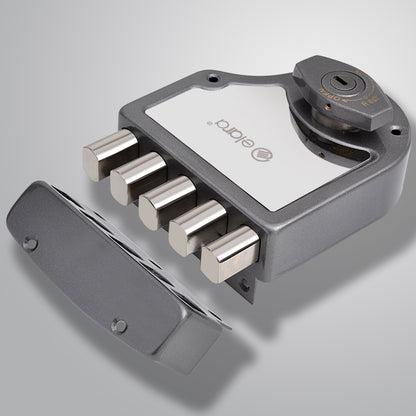 Elara Quinbolt 2CK Deadbolt for Main Door Suitable for Right and Left Handed Doors, Inside Opening Wooden Door Lock with 4 Reversible Brass Keys (Black Silver, EDL-04 Quinbolt, Ultra Key)