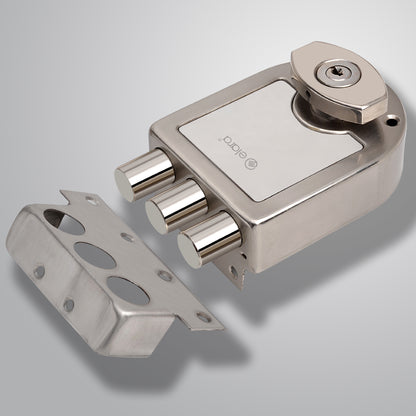 Elara Deadbolt Tribolt 2CK Door Lock, Rim Lock, Dead Bolt for Home, Door locks for main door with 4 Reversible Brass Keys (SS Finish, EDL-12, Tribolt, Ultra Key)