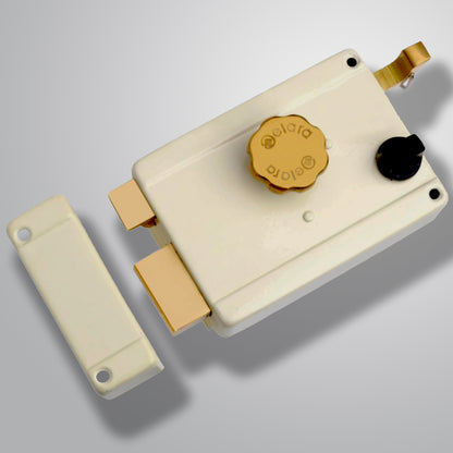 Elara Rim Latch 1CK Deadbolt for Main Door, Suitable for Right and Left Handed Doors, Inside Opening Wooden Door Lock with 3 Reversible Brass Keys (Ivory Finish, EDL-16, Ultra Key)