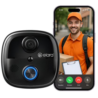 Elara Smart Video Doorbell 2K, 1080p HD Camera, Night Vision, IP65 Water-Resistant, Live Streaming, Plug and Play Chime WiFi, Dual Power Options, PIR Sensor