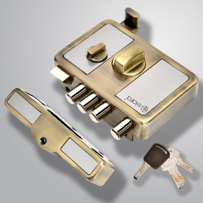 Elara Quin Latch Deadbolt for Main Door, Suitable for Right and Left Handed Doors, Inside Opening Wooden Door Lock with 3 Reversible Brass Keys (Antique Finish, EDL-07)