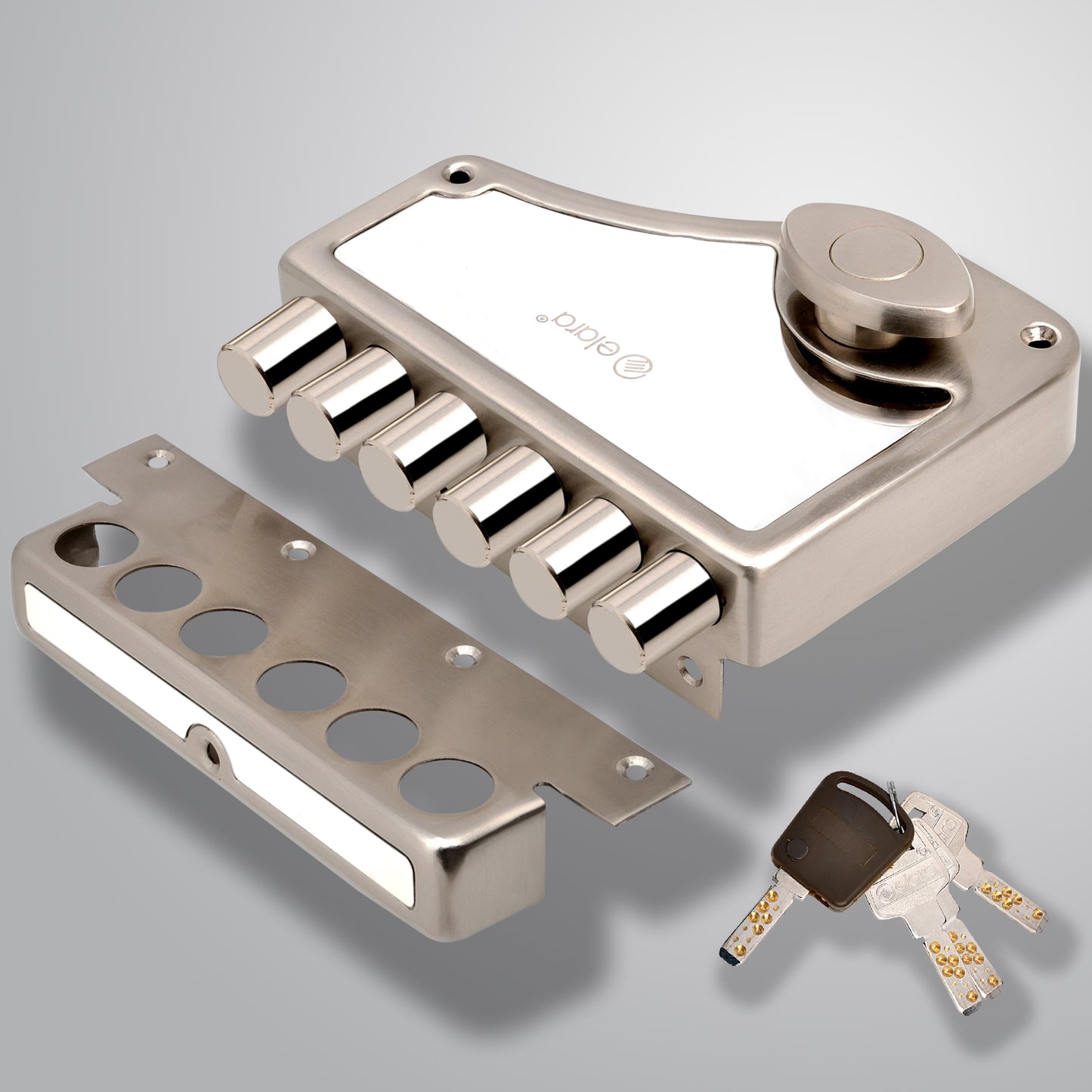 Elara Deadbolt Hexabolt 1CK Door Lock, Rim Lock, Dead Bolt for Home, Door Locks for Main Door with 4 Reversible Brass Keys (Stainless Steel, EDL-01, Hexabolt, Ultra Key)