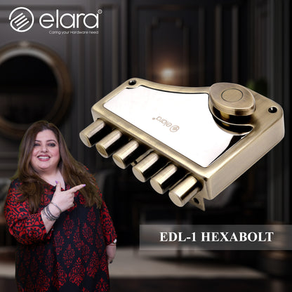Elara Deadbolt Hexabolt 1CK Door Lock, Rim Lock, Dead Bolt for Home, Door Locks for Main Door with 4 Reversible Brass Keys (Antique, EDL-01, Hexabolt, Ultra Key)