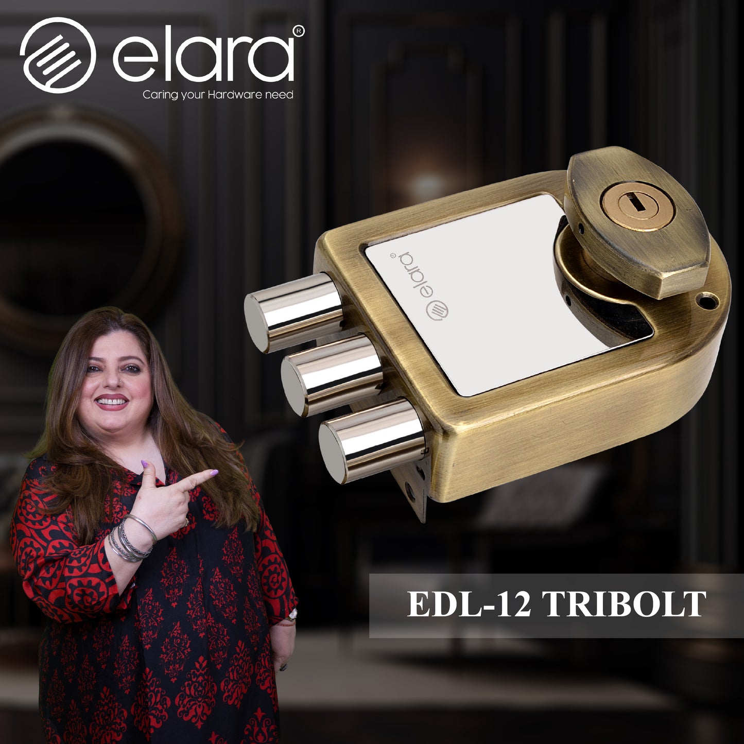Elara Tribolt 2CK Deadbolt for Main Door, Suitable for Right and Left Handed Doors, Inside Opening Wooden Door Lock with 4 Reversible Brass Keys (Anitique Finish, EDL-12, Tri Bolt, Ultra Key)