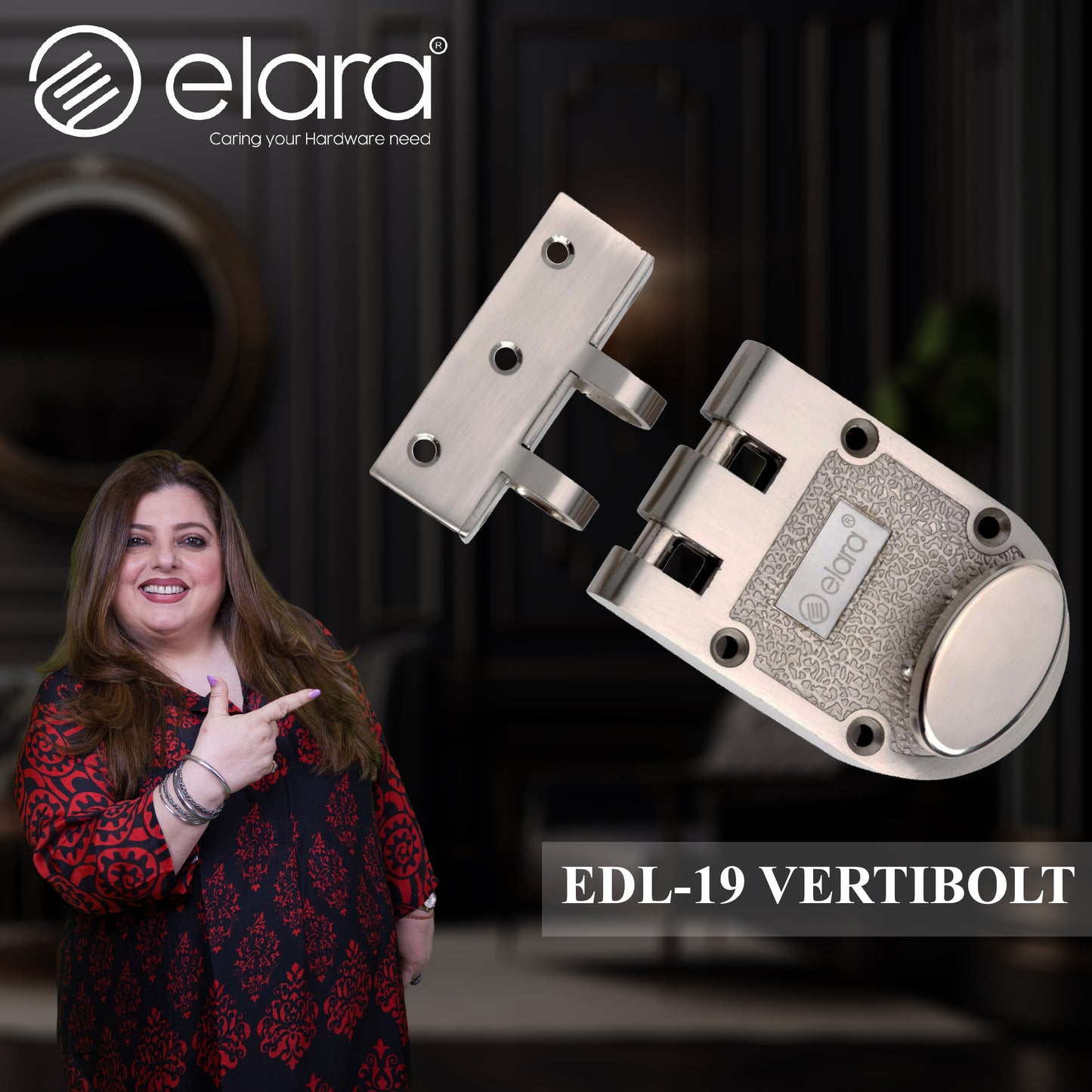 Elara Vertibolt 1CK Deadbolt for Main Door, Suitable for Right and Left Handed Doors, Inside Opening Wooden Door Lock with 3 Reversible Brass Keys (Stainless Steel, EDL-19, Ultra Key)