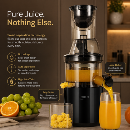 Iriko Cold Press Juicer Machine, Slow Masticating Juicer, High Juice Yield, Easy to Clean