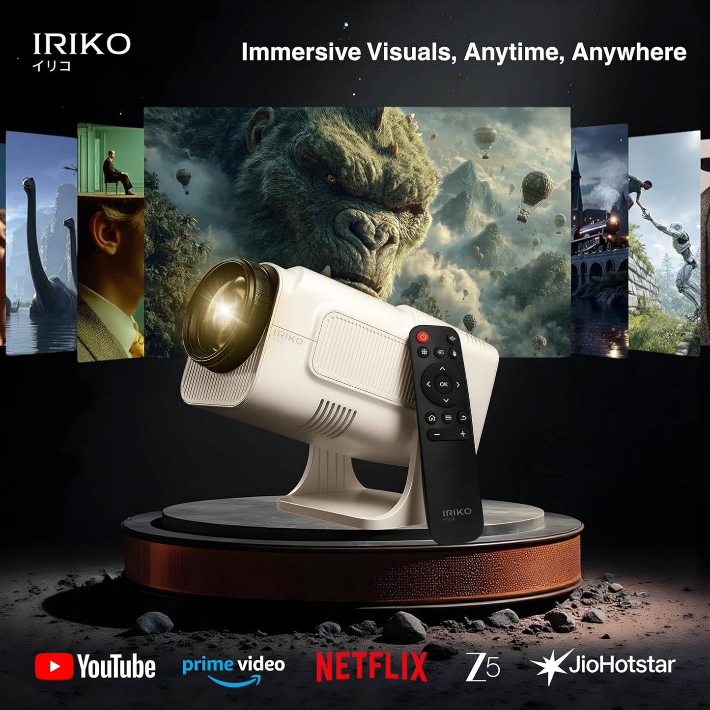 IRIKO Prism Plus Smart Projector | Full HD 1080P Support | Android Smart Projector | 150” Big Screen | Auto Keystone | 180° Adjustable Stand | Portable Home Theater Projector