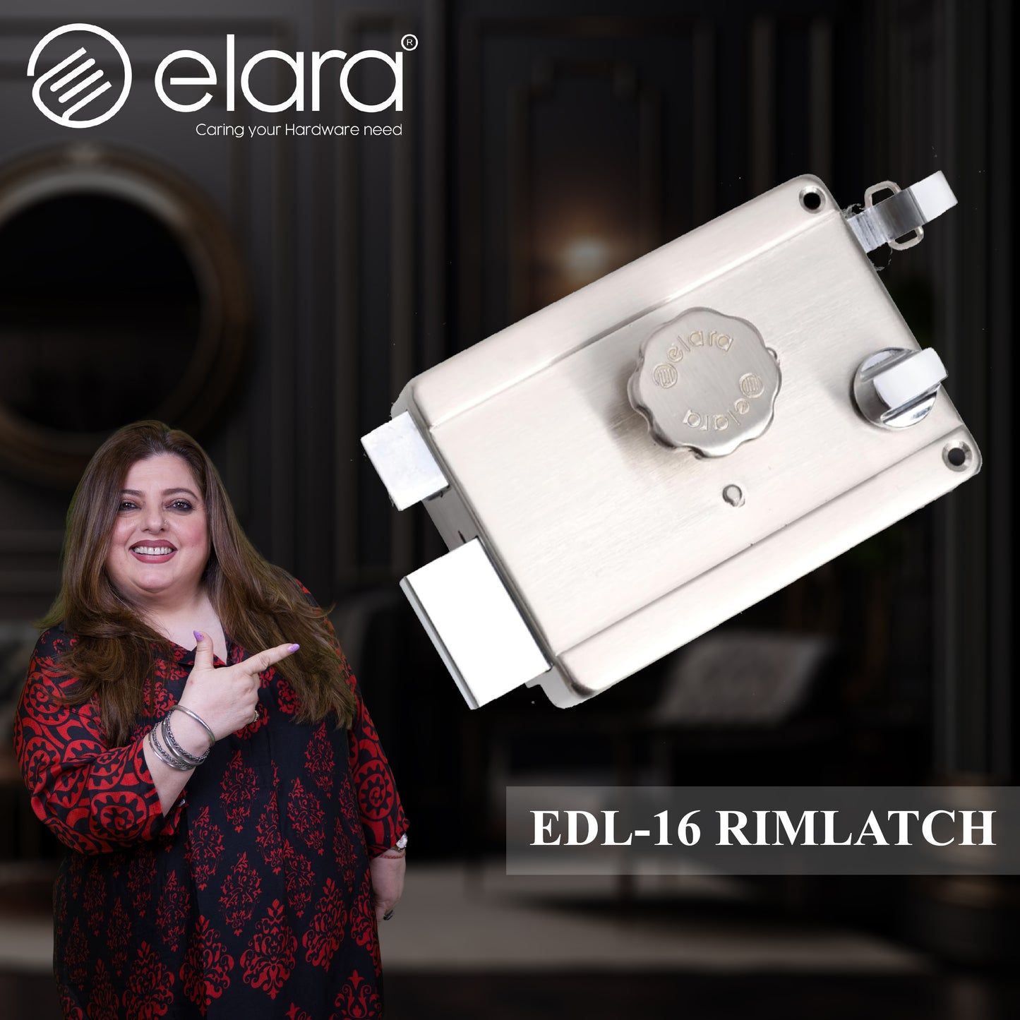 Elara Rim Latch 1CK Deadbolt for Main Door, Suitable for Wooden Doors, Inside Opening Wooden Door Lock with 3 Reversible Brass Keys (SS Finish, EDL-16, Ultra Key)