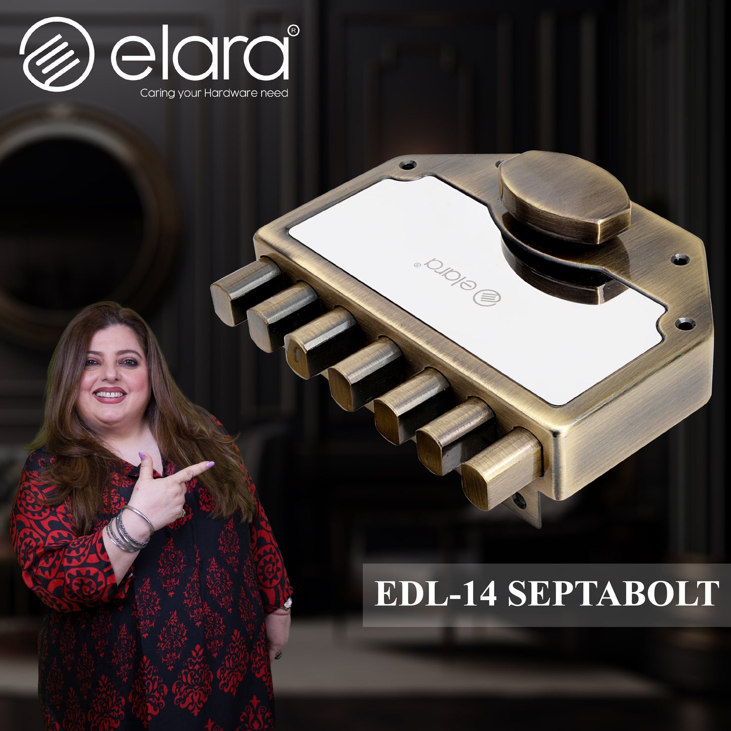 Elara Septabolt 1CK Deadbolt for Main Door, Suitable for Right and Left Handed Doors, Inside Opening Wooden Door Lock with 4 Reversible Brass Keys (EDL-14 Antique, Main Door Locks, Ultra Key)