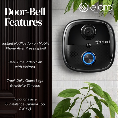 Elara Smart Video Doorbell 2K, 1080p HD Camera, Night Vision, IP65 Water-Resistant, Live Streaming, Plug and Play Chime WiFi, Dual Power Options, PIR Sensor