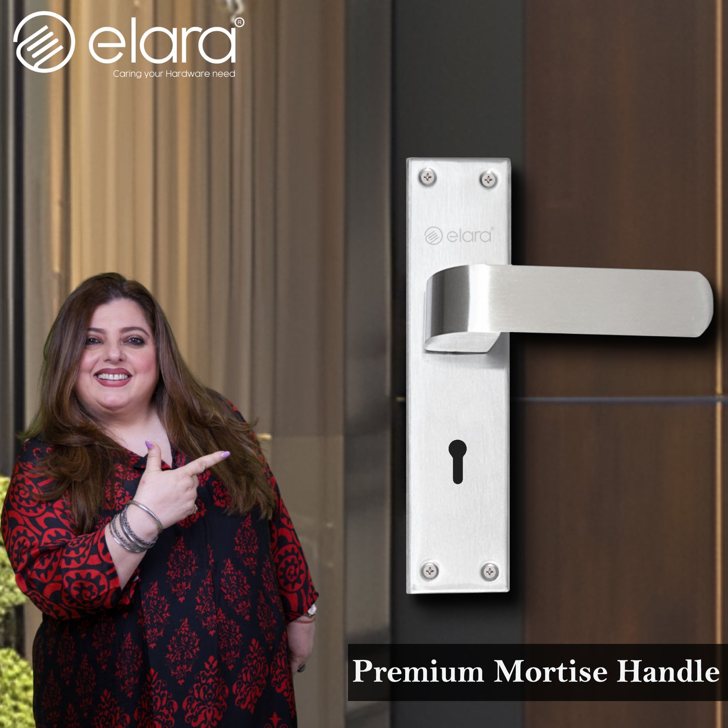 Elara Heavy-Duty Door-Lock Set Main Door Handle Set Mortise / Double Action Mortise-Lock with 3 Keys, Brass Lock-Body  (ESM-01 8" KY SS Finish)
