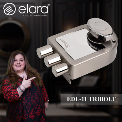 Elara Tribolt 1CK Deadbolt for Main Door, Suitable for Wooden Doors, Inside Opening Wooden Door Lock with 4 Reversible Brass Keys (SS Finish, EDL-11, Tri Bolt, Ultra Key)