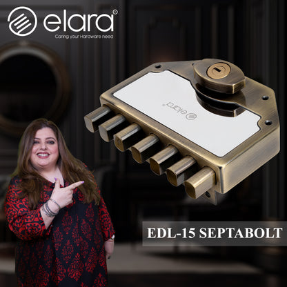 Elara Deadbolt Septabolt 2CK Door Lock, Rim Lock, Dead Bolt for Home, Door locks for main door with 4 Reversible Brass Keys (Antique, EDL-15, Septabolt, Ultra Key)