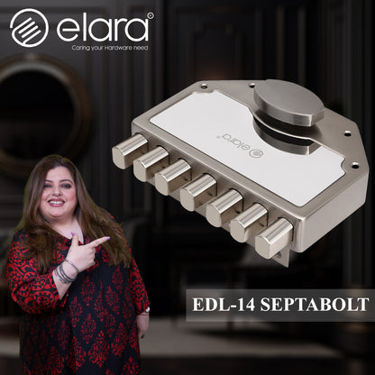 Elara Septabolt 1CK Deadbolt for Main Door, Suitable for Right and Left Handed Doors, Inside Opening Wooden Door Lock with 4 Reversible Brass Keys (SS, EDL-14, Main Door Locks, Ultra Key)
