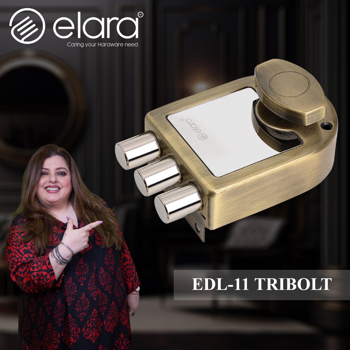 Elara Tribolt 1CK Deadbolt for Main Door, Suitable for Right and Left Handed Doors, Inside Opening Wooden Door Lock with 4 Reversible Brass Keys (Antique Finish, EDL-11, Tri Bolt, Ultra Key)