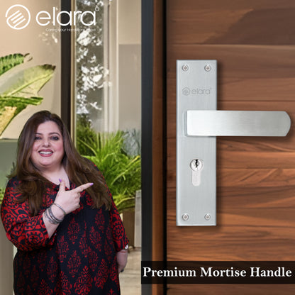 Elara Heavy-Duty Door-Lock Set Main Door Handle Set / Double Action Mortise-Lock with Cylinder, 3 Keys, Brass Lock-Body  (ESM-02 8" CY SS Finish)