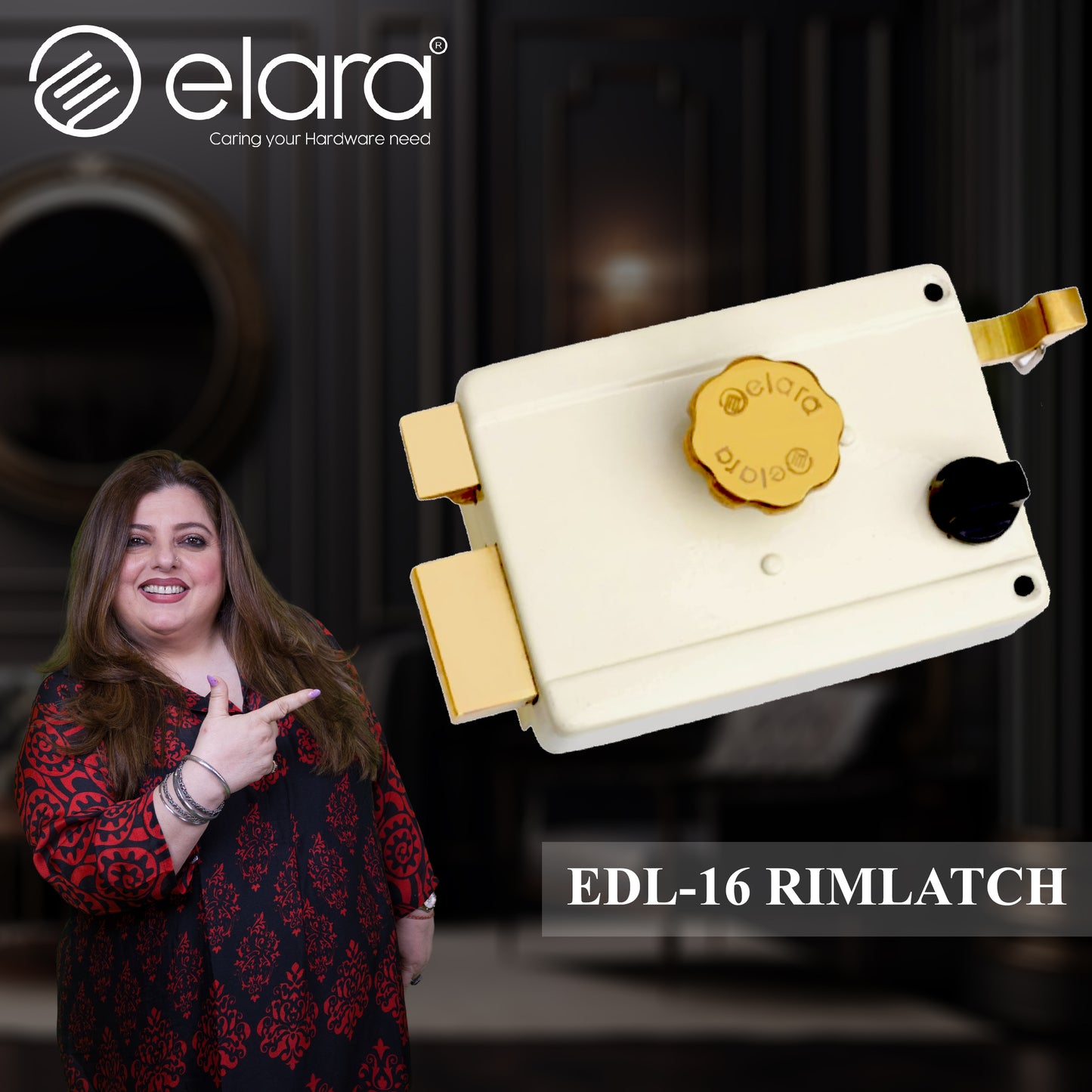 Elara Rim Latch 1CK Deadbolt for Main Door, Suitable for Right and Left Handed Doors, Inside Opening Wooden Door Lock with 3 Reversible Brass Keys (Ivory Finish, EDL-16, Ultra Key)