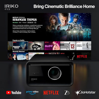 Elara IRIKO PRIZM MAX Full HD 1080P 4K Supports 1500 ANSI Android Projector with Upto 300" Display, 32GB+2GB, WiFi, BT, Multi-Device Compatibility Auto Focus, Keystone, Home & Gaming Projector Black