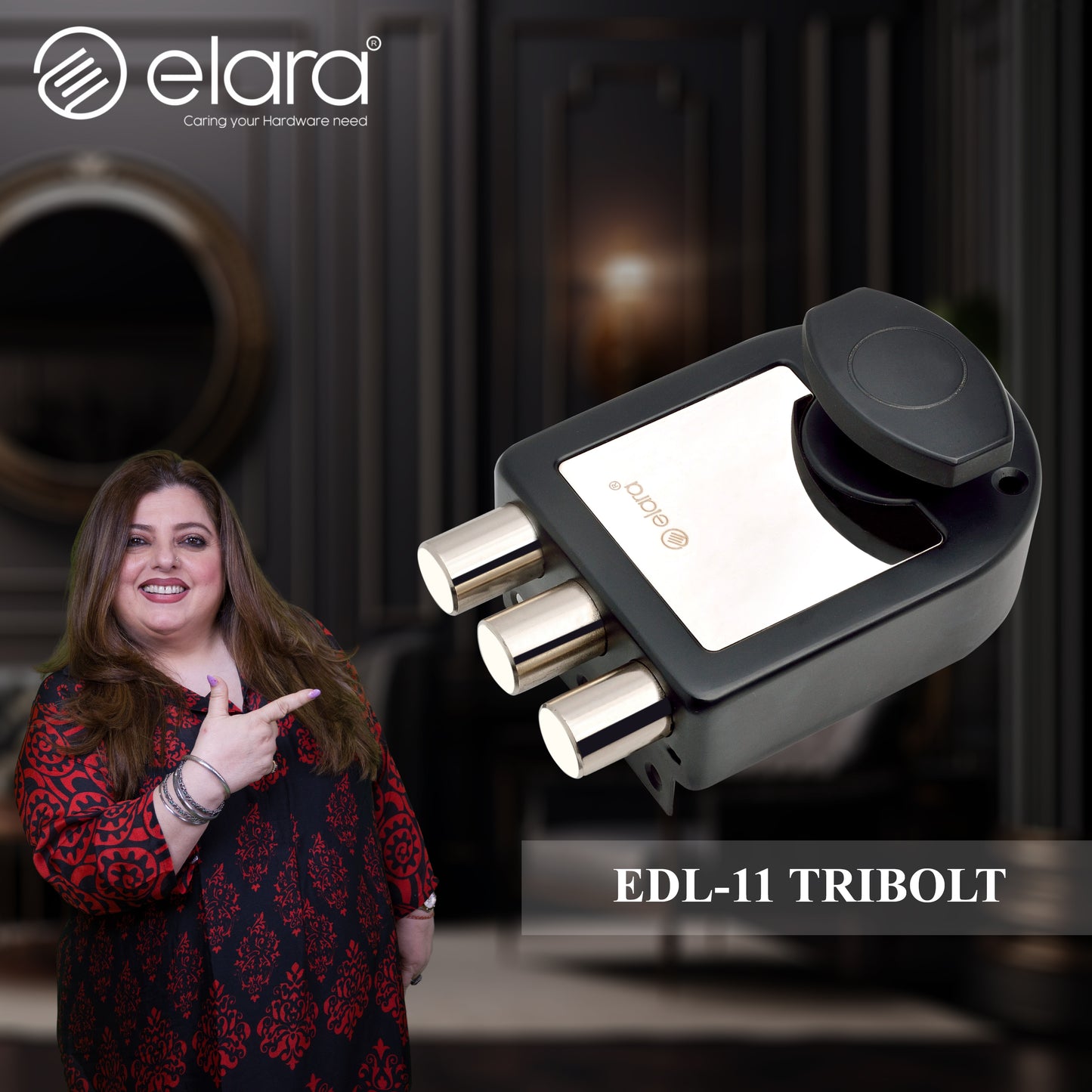 Elara Tribolt 1CK Deadbolt for Main Door, Suitable for Wooden Doors, Inside Opening Wooden Door Lock with 4 Reversible Brass Keys (Matte Black Finish, EDL-11, Tri Bolt, Ultra Key)