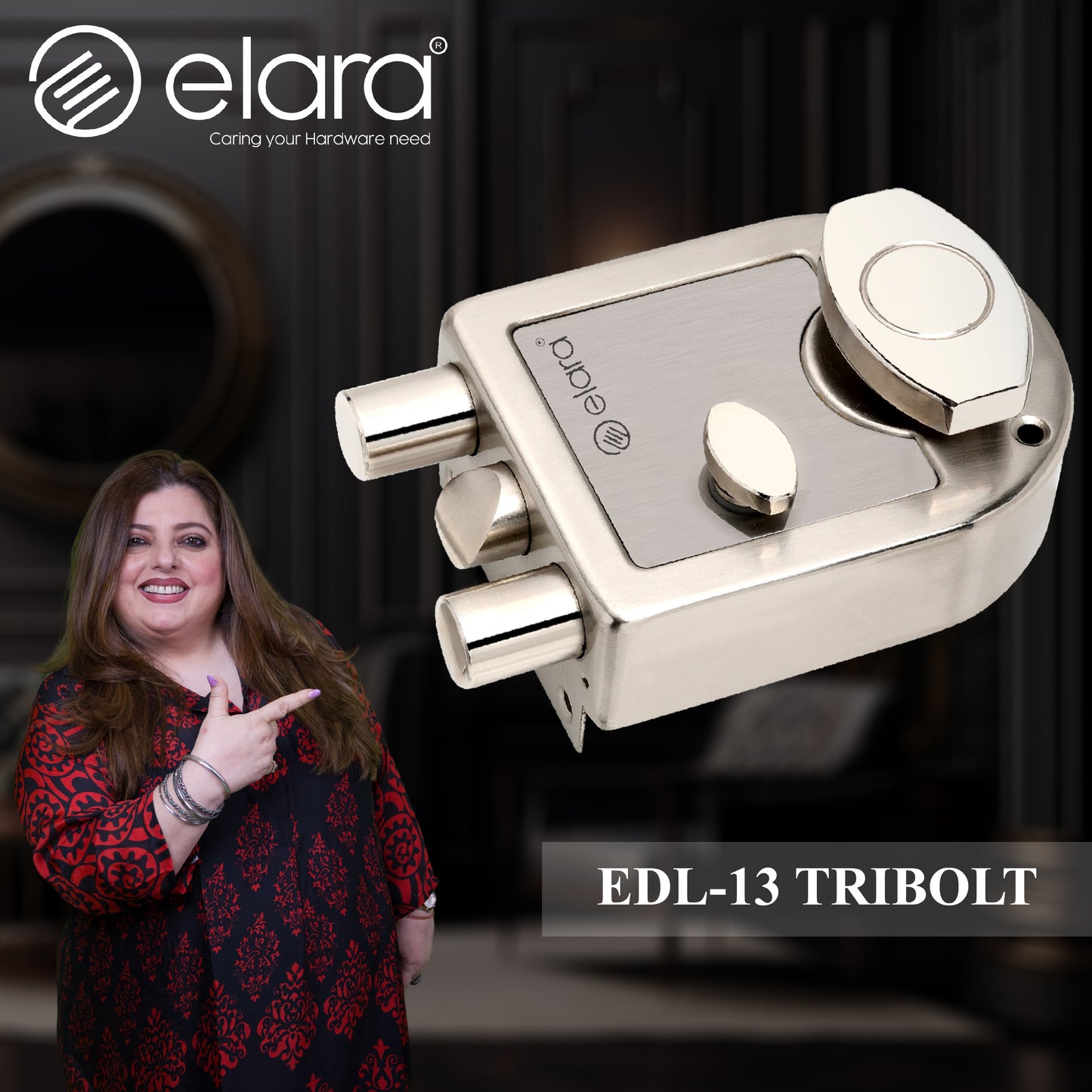 Elara Tribolt Latch Deadbolt for Main Door, Suitable for Right and Left Handed Doors, Inside Opening Wooden Door Lock with 4 Reversible Brass Keys EDL-13 Tribolt (SS Finish)