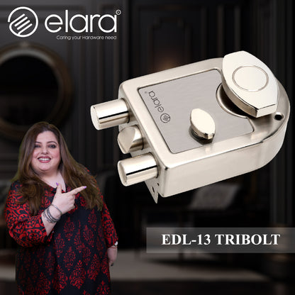 Elara Tribolt Latch Deadbolt for Main Door, Suitable for Right and Left Handed Doors, Inside Opening Wooden Door Lock with 4 Reversible Brass Keys EDL-13 Tribolt (SS Finish)