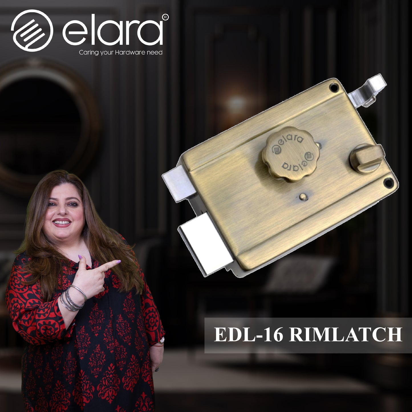Elara Rim Latch 1CK Deadbolt for Main Door, Suitable for Wooden Doors, Inside Opening Wooden Door Lock with 3 Reversible Brass Keys (Antique Finish, EDL-16, Ultra Key)