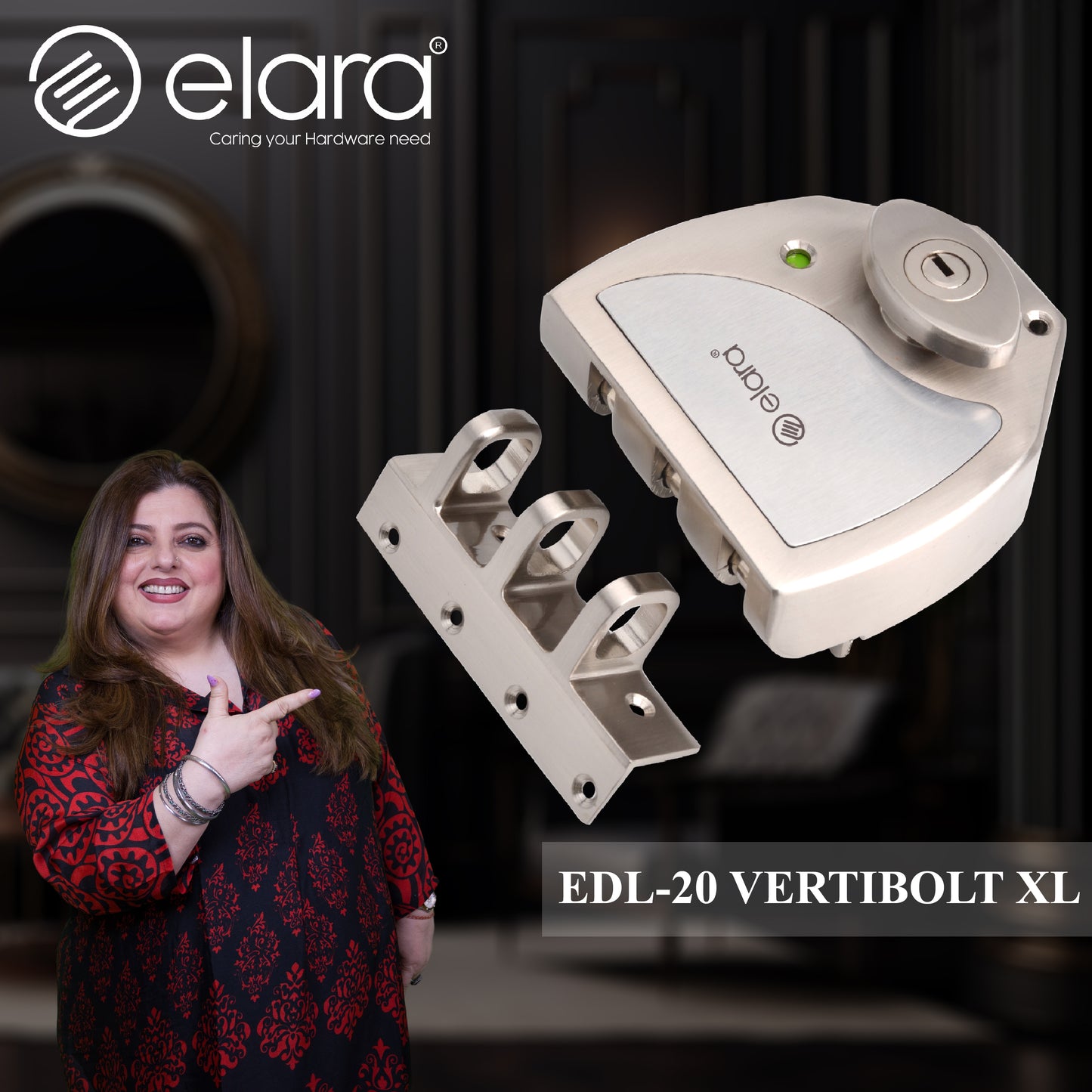 Elara Vertibolt 2CK Deadbolt for Main Double Door, Suitable for Right and Left Handed Doors, Double Door Lock with 4 Reversible Brass Keys (EDL-20) (SS)