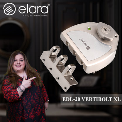Elara Vertibolt 2CK Deadbolt for Main Double Door, Suitable for Right and Left Handed Doors, Double Door Lock with 4 Reversible Brass Keys (EDL-20) (SS)