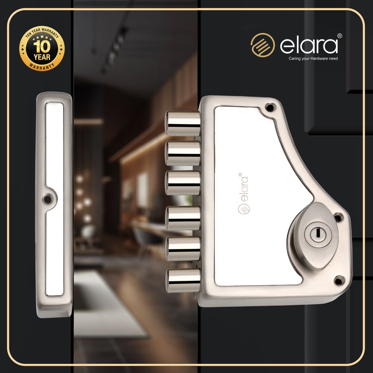 Elara Deadbolt Hexabolt 2CK Door Lock, Rim Lock, Dead Bolt for Home, Door Locks for Main Door with 4 Reversible Brass Keys (Stainless Steel, EDL-02, Hexabolt, Ultra Key)