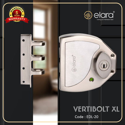 Elara Vertibolt 2CK Deadbolt for Main Double Door, Suitable for Right and Left Handed Doors, Double Door Lock with 4 Reversible Brass Keys (EDL-20) (SS)