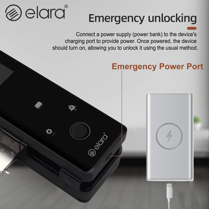 Elara GX-1 Smart Glass Door Lock, Fingerprint, Mobile App, PIN, RFID Card, 10-12 mm Glass Doors