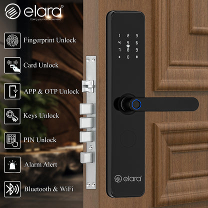 Elara Echo Pro Smart Door Lock, Fingerprint, Card, App, OTP, Keys, PIN Unlock, Alarm Alert, Bluetooth & WiFi. (Echo Pro)