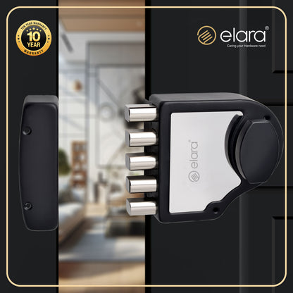 Elara Quinbolt 1CK Deadbolt for Main Door, Suitable for Wooden Doors, Inside Opening Wooden Door Lock with 4 Reversible Brass Keys (Matte Black, EDL-03, Quinbolt, Ultra Key).
