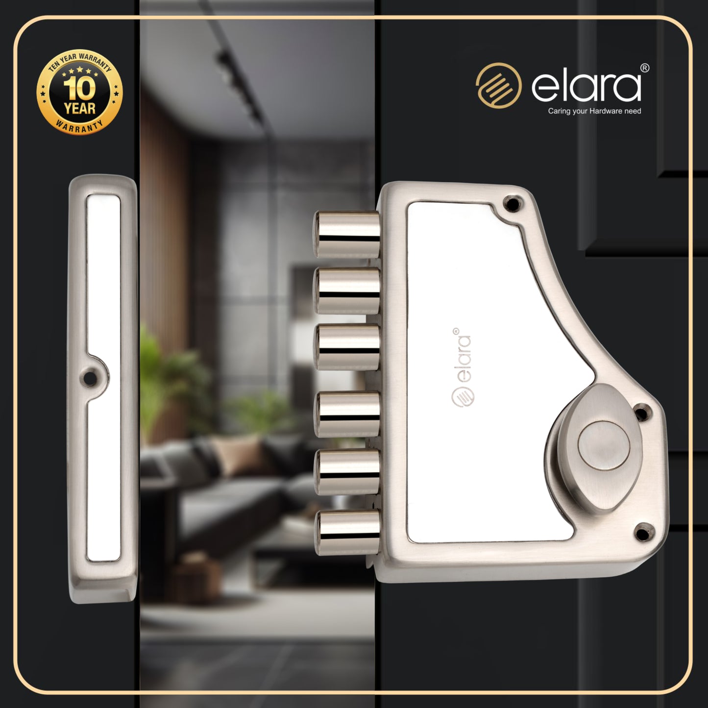 Elara Deadbolt Hexabolt 1CK Door Lock, Rim Lock, Dead Bolt for Home, Door Locks for Main Door with 4 Reversible Brass Keys (Stainless Steel, EDL-01, Hexabolt, Ultra Key)