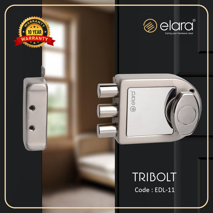 Elara Tribolt 1CK Deadbolt for Main Door, Suitable for Wooden Doors, Inside Opening Wooden Door Lock with 4 Reversible Brass Keys (SS Finish, EDL-11, Tri Bolt, Ultra Key)