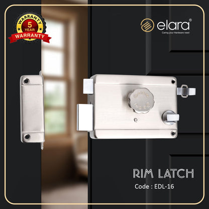 Elara Rim Latch 1CK Deadbolt for Main Door, Suitable for Wooden Doors, Inside Opening Wooden Door Lock with 3 Reversible Brass Keys (SS Finish, EDL-16, Ultra Key)