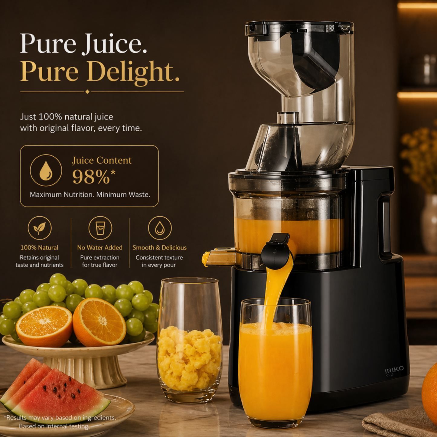 Iriko Cold Press Juicer Machine, Slow Masticating Juicer, High Juice Yield, Easy to Clean