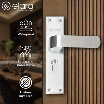 Elara Heavy-Duty Door-Lock Set Main Door Handle Set / Double Action Mortise-Lock with Cylinder, 3 Keys, Brass Lock-Body  (ESM-01 8" CY SS Finish)