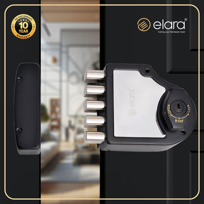 Elara Quinbolt 2CK Deadbolt for Main Door Suitable for Right and Left Handed Doors, Inside Opening Wooden Door Lock with 4 Reversible Brass Keys (Matte Black, EDL-04, Quinbolt, Ultra Key).